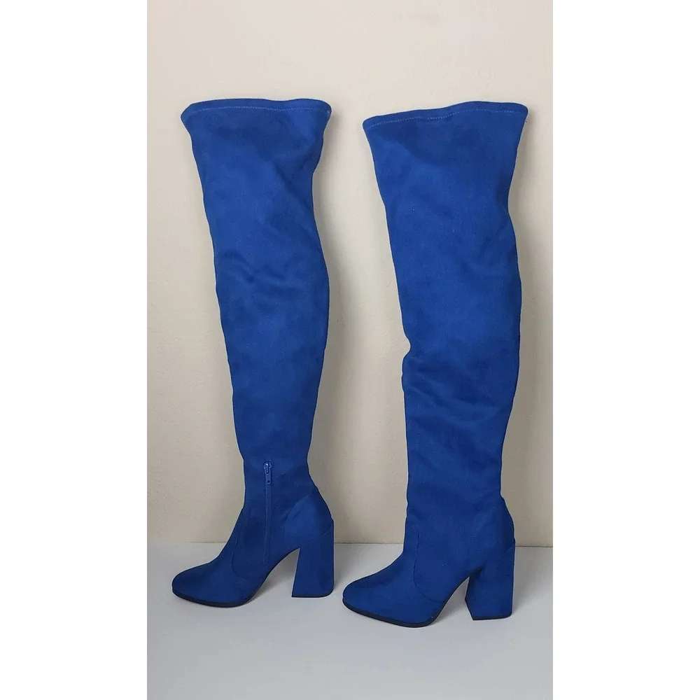 Jessica Simpson Brixten Cobalt Blue Faux Suede Over The Knee Boots 7.5M Glam